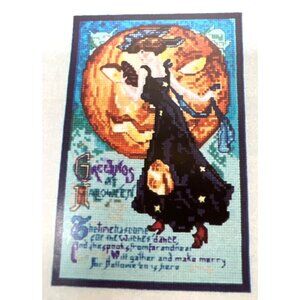 Lavender Wings Witches Dance Cross Stitch Pattern Halloween Design 10" X 14" Fin